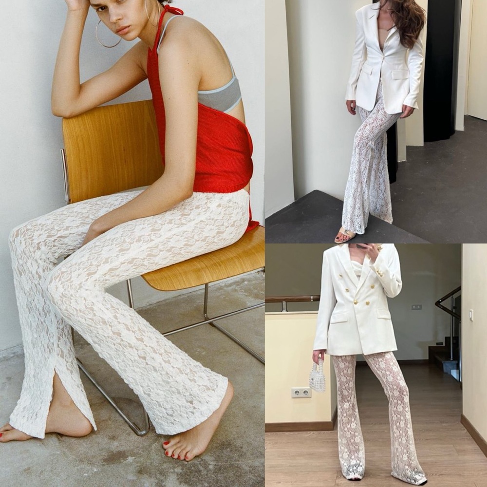 Zara lace white flare split side hem stretchy leggings pants